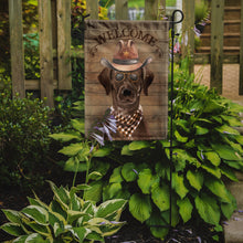 Load image into Gallery viewer, Chocolate Labrador Retriever Cowboy Dog Welcome Garden Flag – Western-Style Dog with Hat &amp; Sunglasses CK6297GF