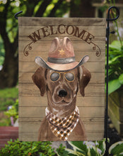 Load image into Gallery viewer, Chocolate Labrador Retriever Cowboy Dog Welcome Garden Flag – Western-Style Dog with Hat &amp; Sunglasses CK6297GF