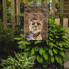Load image into Gallery viewer, Cairn Terrier Cowboy Dog Welcome Garden Flag – Western-Style Dog with Hat &amp; Sunglasses CK6299GF