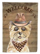 Load image into Gallery viewer, Cairn Terrier Cowboy Dog Welcome Garden Flag – Western-Style Dog with Hat &amp; Sunglasses CK6299GF
