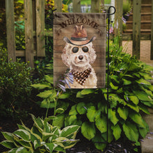 Load image into Gallery viewer, Champagne Cockapoo Cowboy Dog Welcome Garden Flag – Western-Style Dog with Hat &amp; Sunglasses CK6304GF