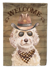 Load image into Gallery viewer, Champagne Cockapoo Cowboy Dog Welcome Garden Flag – Western-Style Dog with Hat &amp; Sunglasses CK6304GF