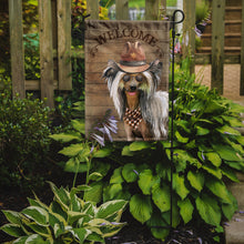 Load image into Gallery viewer, Chinese Crested Cowboy Dog Welcome Garden Flag – Western-Style Dog with Hat &amp; Sunglasses CK6306GF