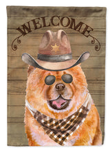 Load image into Gallery viewer, Chow Chow Cowboy Dog Welcome Garden Flag – Western-Style Dog with Hat &amp; Sunglasses CK6307GF