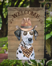 Load image into Gallery viewer, Dalmatian Puppy Cowboy Dog Welcome Garden Flag – Western-Style Dog with Hat &amp; Sunglasses CK6312GF