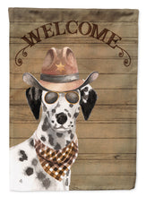 Load image into Gallery viewer, Dalmatian Cowboy Dog Welcome Garden Flag – Western-Style Dog with Hat &amp; Sunglasses CK6313GF