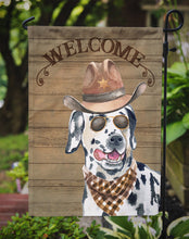 Load image into Gallery viewer, Dalmatian #2 Cowboy Dog Welcome Garden Flag – Western-Style Dog with Hat &amp; Sunglasses CK6314GF