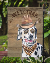 Load image into Gallery viewer, Dalmatian #3 Cowboy Dog Welcome Garden Flag – Western-Style Dog with Hat &amp; Sunglasses CK6315GF