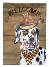 Load image into Gallery viewer, Dalmatian #3 Cowboy Dog Welcome Garden Flag – Western-Style Dog with Hat &amp; Sunglasses CK6315GF