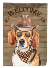 Load image into Gallery viewer, Beagle #3 Cowboy Dog Welcome Garden Flag – Western-Style Dog with Hat &amp; Sunglasses CK6318GF