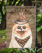 Load image into Gallery viewer, Pomeranian Cowboy Dog Welcome Garden Flag – Western-Style Dog with Hat &amp; Sunglasses CK6324GF