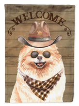 Load image into Gallery viewer, Pomeranian Cowboy Dog Welcome Garden Flag – Western-Style Dog with Hat &amp; Sunglasses CK6324GF