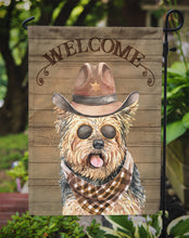 Load image into Gallery viewer, Yorkshire Terrier Cowboy Dog Welcome Garden Flag – Western-Style Dog with Hat &amp; Sunglasses CK6327GF