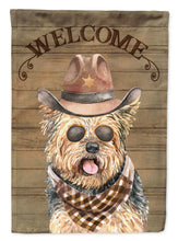 Load image into Gallery viewer, Yorkshire Terrier Cowboy Dog Welcome Garden Flag – Western-Style Dog with Hat &amp; Sunglasses CK6327GF
