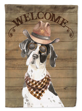 Load image into Gallery viewer, English Pointer Cowboy Dog Welcome Garden Flag – Western-Style Dog with Hat &amp; Sunglasses CK6329GF