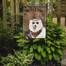 Load image into Gallery viewer, Japanese Spitz Cowboy Dog Welcome Garden Flag – Western-Style Dog with Hat &amp; Sunglasses CK6337GF