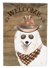 Load image into Gallery viewer, Japanese Spitz Cowboy Dog Welcome Garden Flag – Western-Style Dog with Hat &amp; Sunglasses CK6337GF