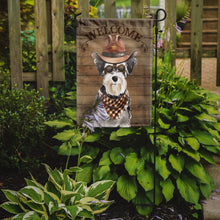 Load image into Gallery viewer, Schnauzer Cowboy Dog Welcome Garden Flag – Western-Style Dog with Hat &amp; Sunglasses CK6343GF