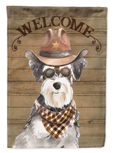 Load image into Gallery viewer, Schnauzer Cowboy Dog Welcome Garden Flag – Western-Style Dog with Hat &amp; Sunglasses CK6343GF