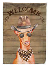 Load image into Gallery viewer, Pharaoh Dog Cowboy Dog Welcome Garden Flag – Western-Style Dog with Hat &amp; Sunglasses CK6347GF