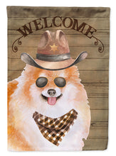 Load image into Gallery viewer, Pomeranian Spitz Cowboy Dog Welcome Garden Flag – Western-Style Dog with Hat &amp; Sunglasses CK6348GF
