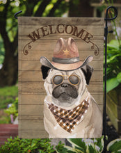 Load image into Gallery viewer, Pug #2 Cowboy Dog Welcome Garden Flag – Western-Style Dog with Hat &amp; Sunglasses CK6352GF