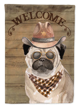 Load image into Gallery viewer, Pug #2 Cowboy Dog Welcome Garden Flag – Western-Style Dog with Hat &amp; Sunglasses CK6352GF