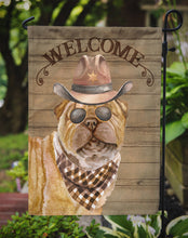 Load image into Gallery viewer, Shar Pei Cowboy Dog Welcome Garden Flag – Western-Style Dog with Hat &amp; Sunglasses CK6358GF