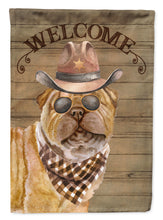Load image into Gallery viewer, Shar Pei Cowboy Dog Welcome Garden Flag – Western-Style Dog with Hat &amp; Sunglasses CK6358GF