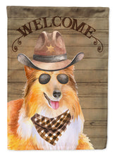 Load image into Gallery viewer, Sheltie Shetland Sheepdog Cowboy Dog Welcome Garden Flag – Western-Style Dog with Hat &amp; Sunglasses CK6359GF