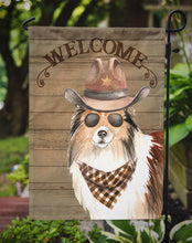 Load image into Gallery viewer, Sheltie Shetland Sheepdog #2 Cowboy Dog Welcome Garden Flag – Western-Style Dog with Hat &amp; Sunglasses CK6360GF