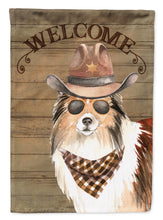 Load image into Gallery viewer, Sheltie Shetland Sheepdog #2 Cowboy Dog Welcome Garden Flag – Western-Style Dog with Hat &amp; Sunglasses CK6360GF