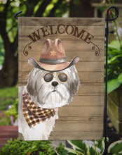 Load image into Gallery viewer, Shih Tzu Puppy Cut Cowboy Dog Welcome Garden Flag – Western-Style Dog with Hat &amp; Sunglasses CK6363GF