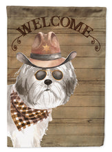 Load image into Gallery viewer, Shih Tzu Puppy Cut Cowboy Dog Welcome Garden Flag – Western-Style Dog with Hat &amp; Sunglasses CK6363GF