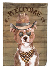 Load image into Gallery viewer, Staffordshire Bull Terrier #3 Cowboy Dog Welcome Garden Flag – Western-Style Dog with Hat &amp; Sunglasses CK6367GF