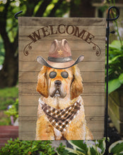 Load image into Gallery viewer, Tibetan Mastiff Cowboy Dog Welcome Garden Flag – Western-Style Dog with Hat &amp; Sunglasses CK6369GF