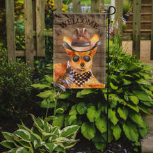 Load image into Gallery viewer, Toy Terrier Cowboy Dog Welcome Garden Flag – Western-Style Dog with Hat &amp; Sunglasses CK6370GF