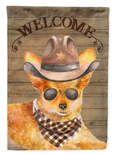 Load image into Gallery viewer, Toy Terrier Cowboy Dog Welcome Garden Flag – Western-Style Dog with Hat &amp; Sunglasses CK6370GF