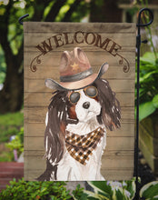Load image into Gallery viewer, Tricolor Cavalier Spaniel Cowboy Dog Welcome Garden Flag – Western-Style Dog with Hat &amp; Sunglasses CK6371GF