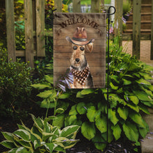 Load image into Gallery viewer, Welsh Terrier Cowboy Dog Welcome Garden Flag – Western-Style Dog with Hat &amp; Sunglasses CK6373GF