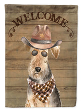 Load image into Gallery viewer, Welsh Terrier Cowboy Dog Welcome Garden Flag – Western-Style Dog with Hat &amp; Sunglasses CK6373GF