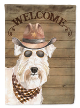 Load image into Gallery viewer, Wheaten Terrier Cowboy Dog Welcome Garden Flag – Western-Style Dog with Hat &amp; Sunglasses CK6376GF