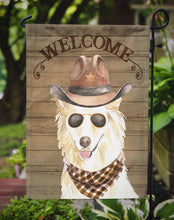 Load image into Gallery viewer, White Collie Cowboy Dog Welcome Garden Flag – Western-Style Dog with Hat &amp; Sunglasses CK6377GF