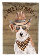 Load image into Gallery viewer, Jack Russell Terrier Cowboy Dog Welcome Garden Flag – Western-Style Dog with Hat &amp; Sunglasses CK6379GF