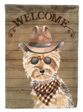 Load image into Gallery viewer, Yorkshire Terrier #2 Cowboy Dog Welcome Garden Flag – Western-Style Dog with Hat &amp; Sunglasses CK6380GF