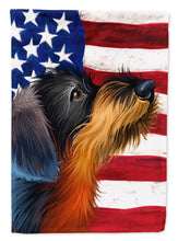 Load image into Gallery viewer, German Wirehaired Pointer American Flag Garden Flag - Outdoor Decorative Yard Flag CK6539GF
