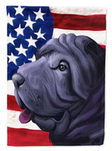 Load image into Gallery viewer, Miniature Shar Pei Dog American Flag Garden Flag - Outdoor Decorative Yard Flag CK6620GF