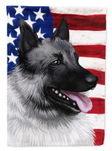 Load image into Gallery viewer, Norwegian Elkhound Dog American Flag Garden Flag - Outdoor Decorative Yard Flag CK6631GF