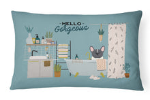 Load image into Gallery viewer, Black White French Bulldog in Bathtub Canvas Fabric Decorative Pillow CK7434PW1216