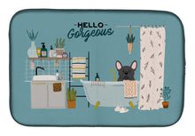 Load image into Gallery viewer, Black French Bulldog in Bathtub Dish Drying Mat – Absorbent, Artistic Kitchen Essentials CK7436DDM